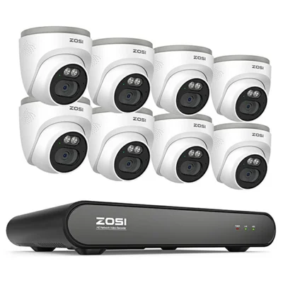 ZOSI PoE SikkerhedsKameraSystem med 5MP 8CH NVR og 8 stk. AI Menneske og Køretøjs Detektion 100 ft Natlig Sigt HD udendørs 4MP IP-kameraer (uden harddisk) - Hvid