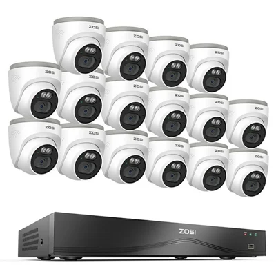 ZOSI PoE Security Camera System with 4K 8MP 16CH NVR and 16Pcs AI Human Vehicle Detection 100ft Night Vision HD Outdoor 4MP IP Cameras (No Hard Drive) - White