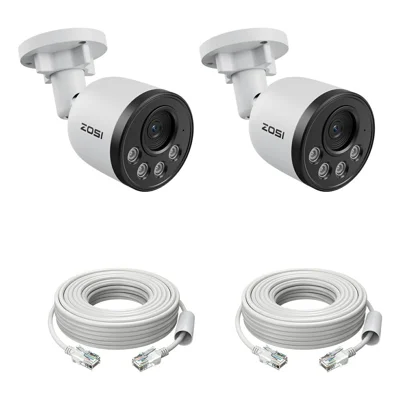 ZOSI C180, 2 stk. 4K PoE tilbehørssikkerhedskameraer, kompatible med ZOSI 8MP / 4K PoE NVR, 8MP udendørs IP-kameraer med person- og køretøjsdetektering – hvide