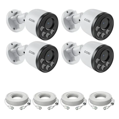 ZOSI ZG1804E 4Pcs 4MP PoE Security Cameras Compatible with Zosi PoE NVR 2.5K Super HD 100ft Night Vision IP66 Waterproof IP Cameras for Outdoor - White