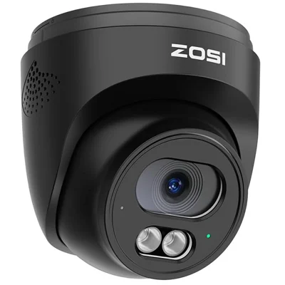 ZOSI C220 4MP 2.5K Telecamera di Sicurezza Esterna PoE Compatibile con Zosi PoE NVR Visione Notturna 100ft Rilevamento Umano AI Audio Bidirezionale Telecamera IP - Nero