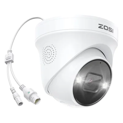 ZOSI 1 stk. 4K PoE tilføjelsesovervågningskamera med person- og kødetektion, lyd- og lysalarm, 2-vejs audio, 8MP kuppel-IP-kamera - Hvid
