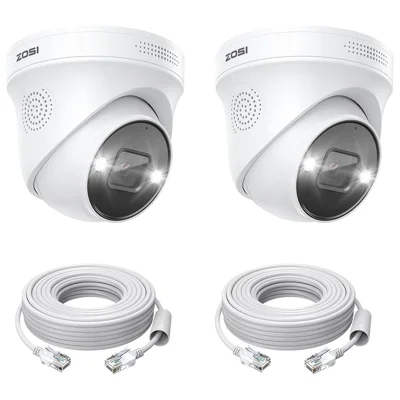 ZOSI 2Pcs 4K PoE Add on Security Camera with Person Vehicle Detection Sound Light Alarm 2 Way Audio 8MP Dome IP Cam - White