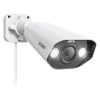 ZOSI 1 stk. 5MP PoE-tilkoblingskamera med AI-person-/bilekendelse, 2-vejs lyd, stjernelys natvisning, 3K kugle-IP-kamera med lyd, lys og sirene - Hvid
