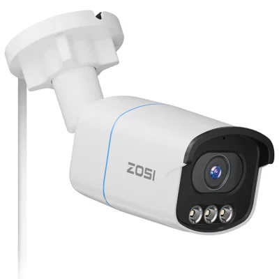 ZOSI C186 5MP PoE Security Camera Compatible with Zosi PoE Switch  /  4K PoE NVR Aurora Lux Color Night Vision AI Person Vehicle Alert Outdoor Indoor IP Cameras - White