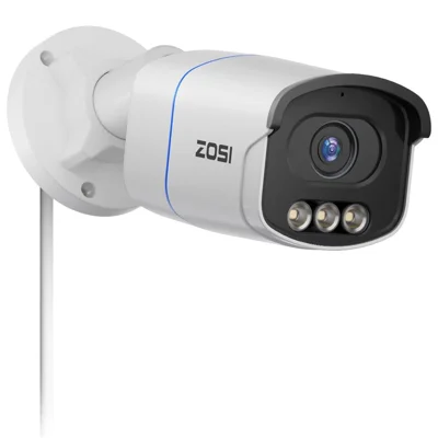 ZOSI C186 4K PoE Sikkerhedsudendørskamera Kompatibel med Zosi 4K PoE NVR Aurora Lux Sandfarvet Nattevision 8MP Udendørs Indendørs IP66 Vandtæt AI Person Køretøjsdetektion To-vejs Lyd IP-kamera - Hvid