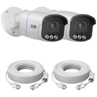 ZOSI C186 2Pcs 4K PoE Security Camera Compatible with 4K PoE NVR 8MP True Color Night Vision AI Human Vehicle Detection IP Cameras for Outdoor - White