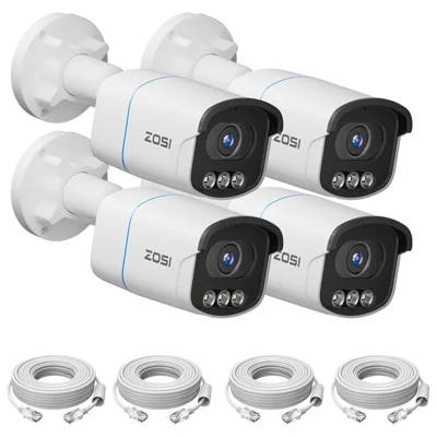 ZOSI C186 4Pcs 4K PoE Security Cameras Compatible with ZOSI 4K PoE NVR 8MP Outdoor Indoor Aurora Lux True Color Night Vision AI Person Vehicle Detection Two-way Audio IP Cameras - White