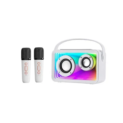 Y15 RGB Lighting Outdoor Mini Bluetooth-Compatible Karaoke Speaker with 2 Microphones - White
