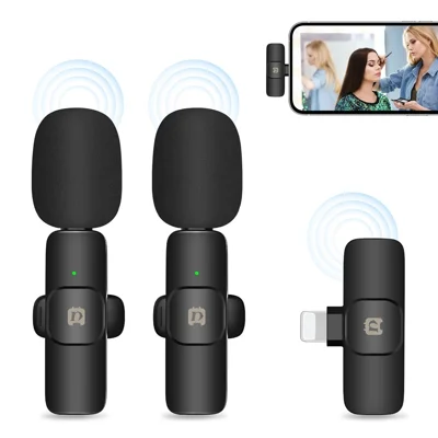 PULUZ PU3150B 2Pcs Wireless Noise Reduction Lavalier Microphone with 8 Pin Receiver