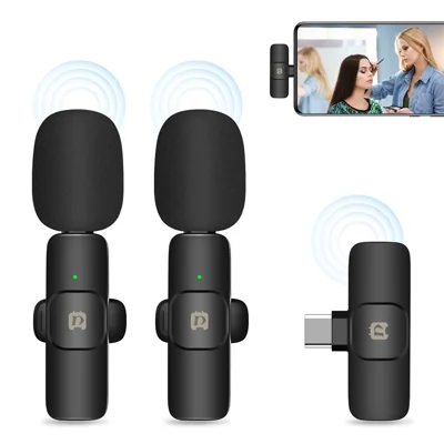 PULUZ PU3151B 2Pcs Noise Reduction Lavalier Wireless Microphone with Type-C Receiver
