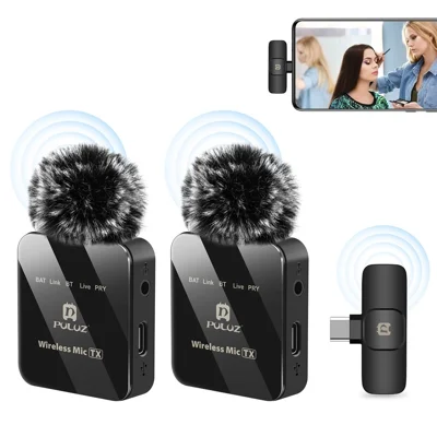 PULUZ PU648B Clip On Mic with Type C Receiver Wireless Lavalier Microphone System, 2 Mic + 1 Receiver