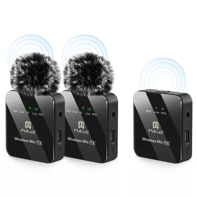 PULUZ PU3154B Real Time Monitoring Wireless Lavalier Microphone System for Vlog Live Streaming Interview, 2 Transmitter + 1 Receiver