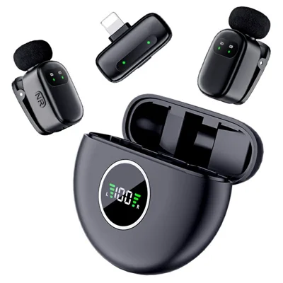 K20 8-Pin Interface Wireless Lavalier Microphone Smart Noise Cancelling Mini Clip-On Mic for Live Streaming - Black