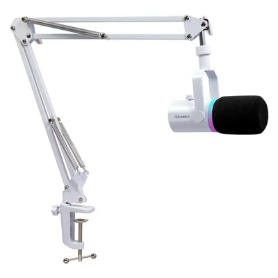 FEELWORLD PM1-AS-W Dynamic Microphone with Boom Arm Stand XLR / USB Dual Output for Podcast Recording / Gaming / Live Streaming - White