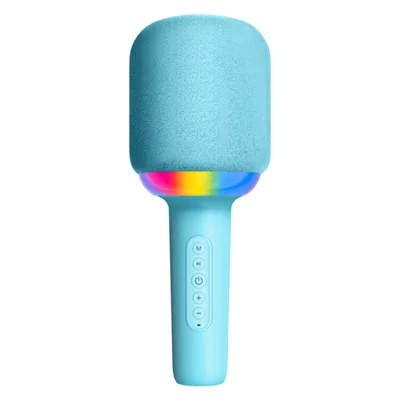 Karaoke Microphone for Children Wireless Bluetooth-compatible Speaker Voice Changer Portable Singing Machine with RGB Light - Sky Blue