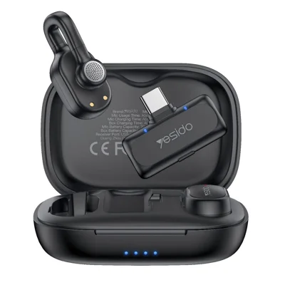 YESIDO KR25 Type-C Plug Hidden Wireless Lavalier Microphone AI Noise Cancelling Lapel Mic, 2 Mic + 1 Receiver - Black