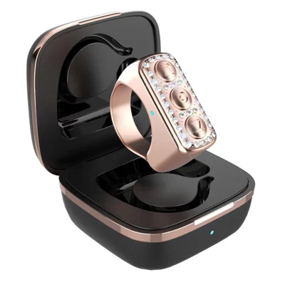 Bague Connectée D03, Télécommande Bluetooth avec Diamants, pour Défilement TikTok, Prise de Vidéo - Rose Fuchsia