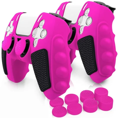 For Sony PlayStation 5 Controller Silicone Case with 8 Joy-Pad Caps Color Matching Protective Cover - Rose