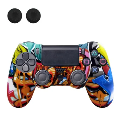 DATA FROG silikonetælle til Sony PlayStation 4 Pro / PS4 Slim / Playstation 4-spilstyring Graffiti-beskyttelsesdæksel - Blå Y