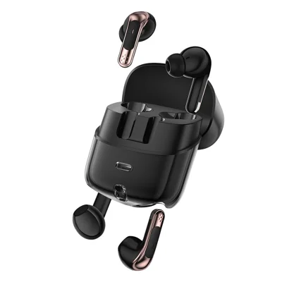 J17 2 Pair Bluetooth-compatible 5.4 Headphones LED Display Stereo Sports Earbuds - Black