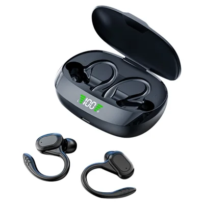 SP16 TWS Bluetooth-compatible Earphones Earhook In-Ear Wireless Music Headset with Digital Display Charging Box - Black