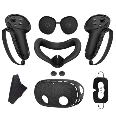 For Meta Quest 3S Silicone Accessory Set with VR Headset Cover / Controller Grips / Face Mask - Black