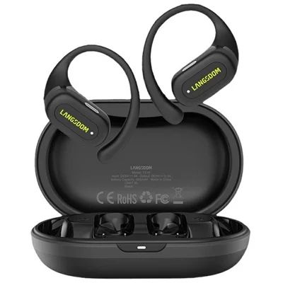 LANGSDOM TS19 Sports Wireless Earphones with Mic Ear Hook Design Bluetooth-Compatible Waterproof Music Headset - Black
