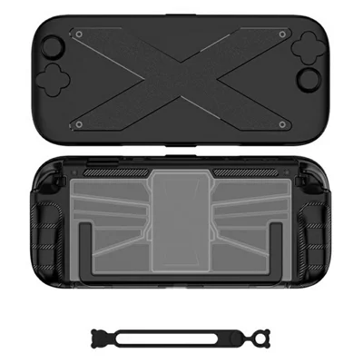 For Nintendo Switch 2 Full Body Protection Case PC + TPU Shockproof Cover with Silicone Cable Tie - Black