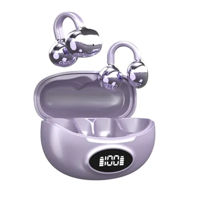 W19 TWS Bluetooth-Compatible 5.4 Earbuds Non In Ear Clip On Sports Running Headphones - Purple