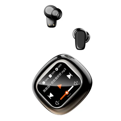 S09 Wireless Earbuds with Full Color Touch Screen Charging Case Noise Cancellation Bluetooth-compatible Headphones - Black
