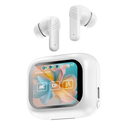 LX-10 Smart Translation Earbuds ANC + ENC Noise Cancelling Bluetooth-compatible Earbuds with Color Screen Charging Case - White