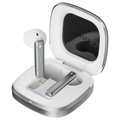 Écouteurs sans fil ERAZER EK02 demi-intra-auriculaires avec commande tactile, Bluetooth 5.3, pour jeux et musique (investi par Lenovo) - Blanc