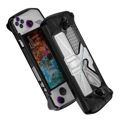 For Asus ROG Ally (2023) Protective Case Shockproof Handheld Gaming Console PC+TPU Cover with Stand - Black + Clear