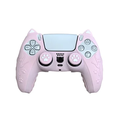 Für Sony PlayStation 5 Silikonhülle Katzöhrchen-Design Controllerabdeckung mit Thumbstick-Kappen - Rosa