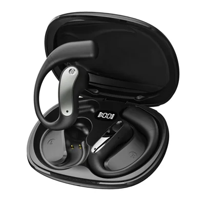 Bluetooth-compatible 5.4 Ear Hook Earbuds LED Display AI Translation Open-Ear Headphones for Business Sports - Black