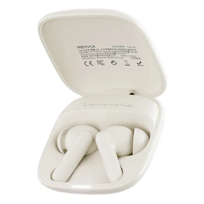 REMAX TWS-26 ANC ENC Noise Cancelling Wireless Earbuds 50H Battery 4-Mic Dual Device Connection Music Call Headset - Ivory White