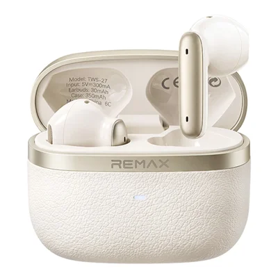 REMAX TWS-27 Semi-In-Ear Wireless Earbuds 6-Mic Hybrid ANC Call Noise Reduction 24H Battery Life Earphones - White