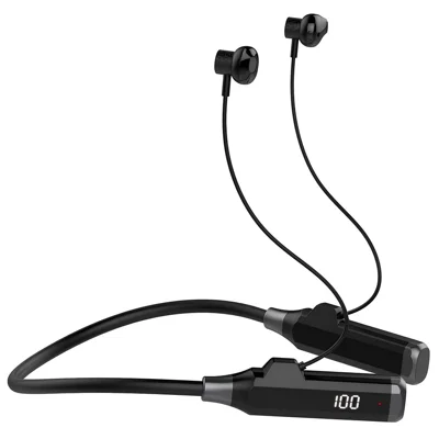 LDNIO N05 Écouteurs sans fil avec collier cervical Bluetooth 5.4, intra-auriculaires semi-auriculaires, batterie 1000 mAh, affichage LED, charge rapide Type-C - Noir