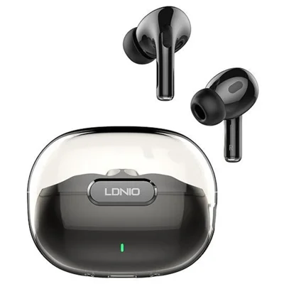 LDNIO T02 Écouteurs intra-auriculaires Bluetooth 5.3 avec annulation adaptative du bruit, son Hi-Fi, batterie 20 heures, design translucide, casque pour le sport - Noir