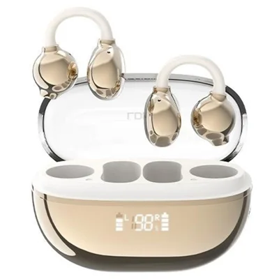 LDNIO T08 Bone Conduction Open Ear Clip Wireless Bluetooth-compatible 5.4 Earbuds 20-Hour Battery Directional Sound Headphones - Champagne Gold
