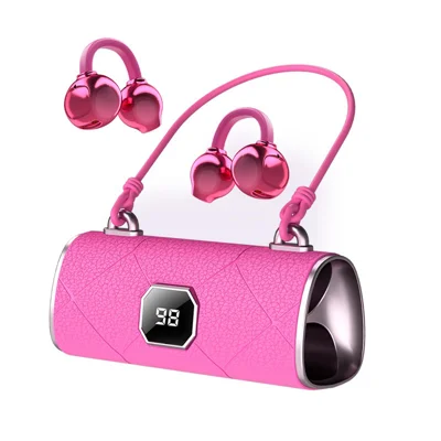 X22 OWS Open-Ear-Kopfhörer mit Clip-On-Design, Bluetooth 5.4, kabellose Ohrhörer mit handtaschenartigem Ladeetui für Frauen – Brillant Magenta