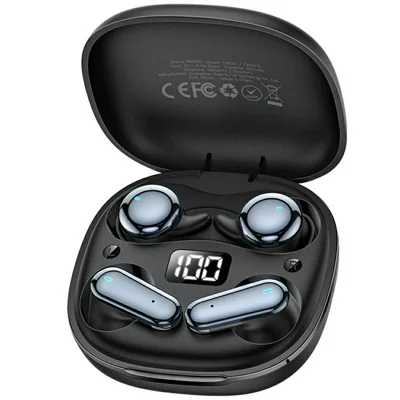 YESIDO TWS47 2 en 1 Écouteurs intra-auriculaires et demi-auriculaires TWS Bluetooth-compatible avec affichage LED de la batterie - Noir
