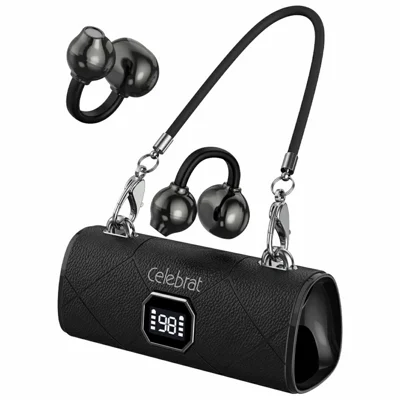 CELEBRAT W87 Clip-On trådlösa öronsnäckor Bluetooth 5.4 med väsformad laddningslåda - Svart