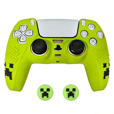 For Sony PlayStation 5 DualSense Controller Silicone Protective Case with 2 Joystick Caps - Green