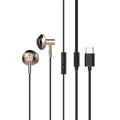 LDNIO HP09C Type-C Wired Semi-In-Ear Earphones Metal Housing HiFi 1.2m TPE Cable with Mic - Rose Gold