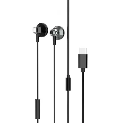 LDNIO HP08C 1.1m Type-C Half In-Ear Earphones TPE Cable HiFi Lossless Sound Inline Mic Call Plug-and-Play for Online Classes Gaming - Black