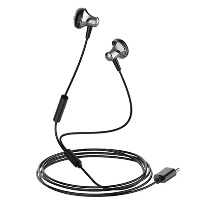 LDNIO HP08 Type-C 0.6m Wired Semi-In-Ear Earphones TPE Cable Plug and Play Inline Mic HD Call for Online Classes Office Calls - Black