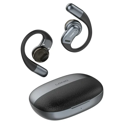 LDNIO T12 Écouteurs à Crochet Ouvert, Bluetooth 5.4, Boîtier de Chargement 1000 mAh, Chargement Type-C, Étanche IPX4 pour le Sport - Noir