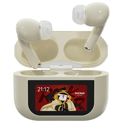 ROCK A5 Pro Bluetooth-compatible 6 ANC Earbuds LCD Touch Screen TWS Earphones - Beige